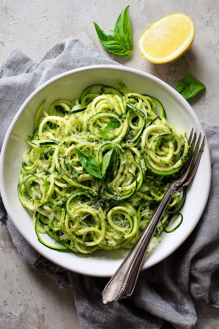 Zucchini Noodles with Pesto finished dish